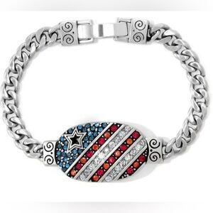BRIGHTON SWAROVSKI CRYSTAL BRACELET I HEART LOVE AMERICA -  RED WHITE BLUE EUC